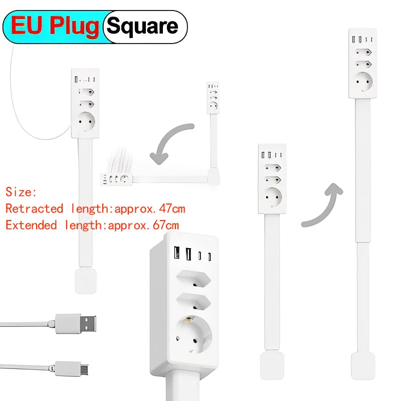 Eu Electrical Wall Plug Rotates Electrical Outlet Extender Adjustable Length Power Outlets Extender Power Socket for Nightstand