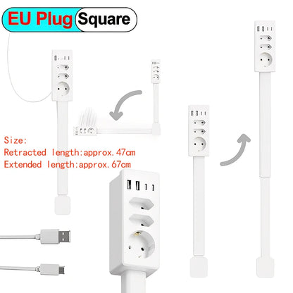 Eu Electrical Wall Plug Rotates Electrical Outlet Extender Adjustable Length Power Outlets Extender Power Socket for Nightstand