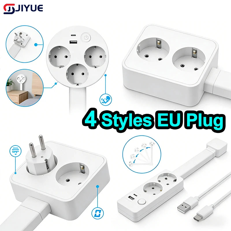 Eu Electrical Wall Plug Rotates Electrical Outlet Extender Adjustable Length Power Outlets Extender Power Socket for Nightstand