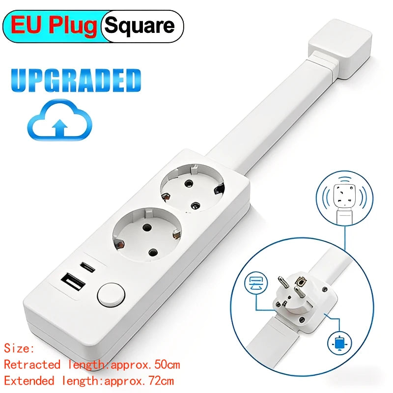 Eu Electrical Wall Plug Rotates Electrical Outlet Extender Adjustable Length Power Outlets Extender Power Socket for Nightstand