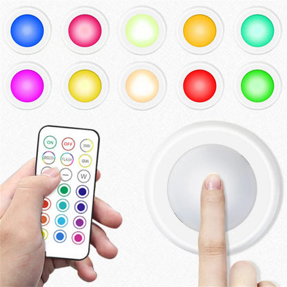 RGB Color under Cabinet Lights Wireless Battery LED Lights Remote Control Dimmable Wardrobe Night Lamp for Bedroom Kitchen