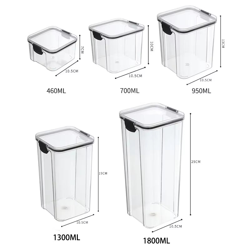 5Pcs Sets Sealed Jar Food Storage Box Transparent Plastic Kitchen Organizer Multigrain Tank Stackable Dried Sealed Storage Jars