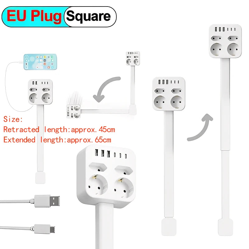 Eu Electrical Wall Plug Rotates Electrical Outlet Extender Adjustable Length Power Outlets Extender Power Socket for Nightstand