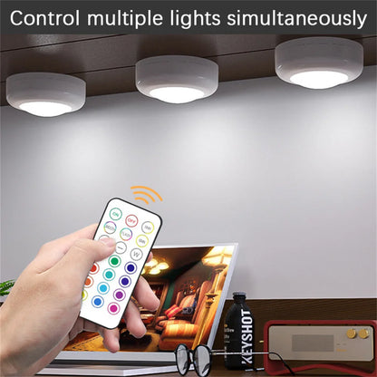 RGB Color under Cabinet Lights Wireless Battery LED Lights Remote Control Dimmable Wardrobe Night Lamp for Bedroom Kitchen