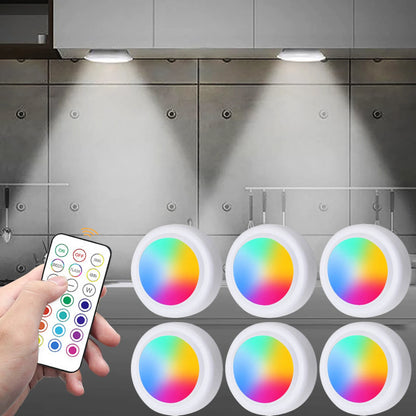 RGB Color under Cabinet Lights Wireless Battery LED Lights Remote Control Dimmable Wardrobe Night Lamp for Bedroom Kitchen