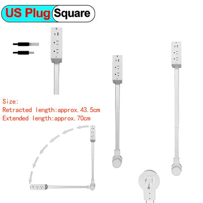 Eu Electrical Wall Plug Rotates Electrical Outlet Extender Adjustable Length Power Outlets Extender Power Socket for Nightstand