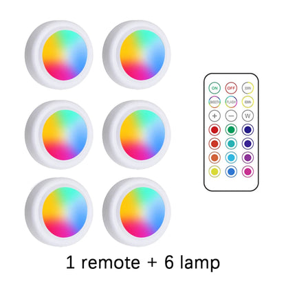 RGB Color under Cabinet Lights Wireless Battery LED Lights Remote Control Dimmable Wardrobe Night Lamp for Bedroom Kitchen