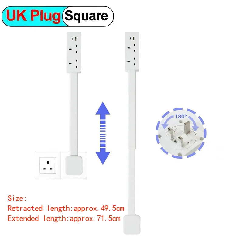 Eu Electrical Wall Plug Rotates Electrical Outlet Extender Adjustable Length Power Outlets Extender Power Socket for Nightstand