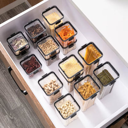 5Pcs Sets Sealed Jar Food Storage Box Transparent Plastic Kitchen Organizer Multigrain Tank Stackable Dried Sealed Storage Jars
