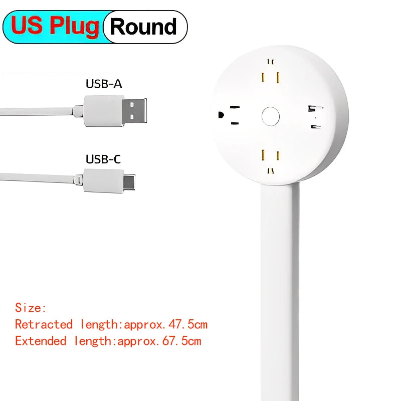 Eu Electrical Wall Plug Rotates Electrical Outlet Extender Adjustable Length Power Outlets Extender Power Socket for Nightstand