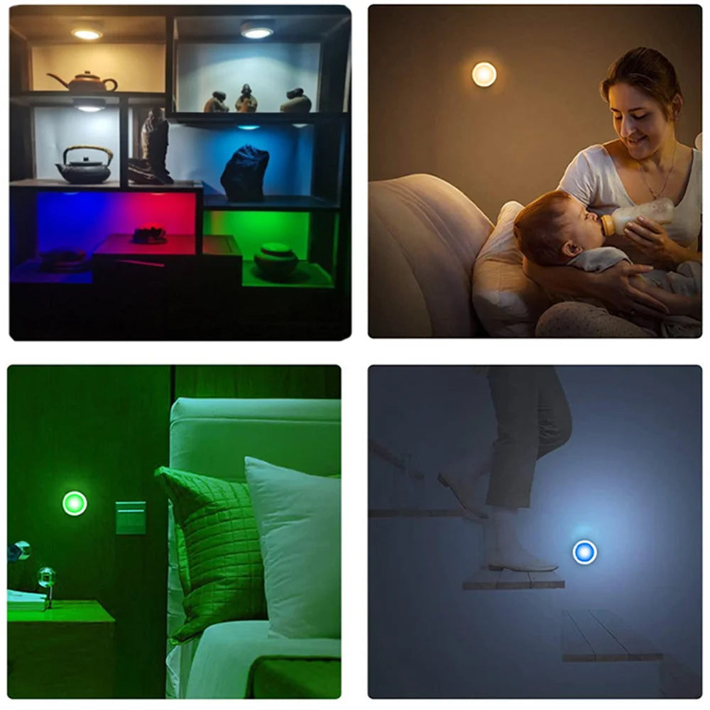 RGB Color under Cabinet Lights Wireless Battery LED Lights Remote Control Dimmable Wardrobe Night Lamp for Bedroom Kitchen